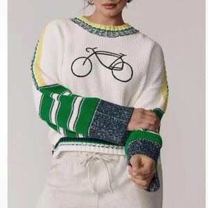 Anthropologie Daily Practice Le Tour Crop Bike Crew-Neck Sweater XL NWT